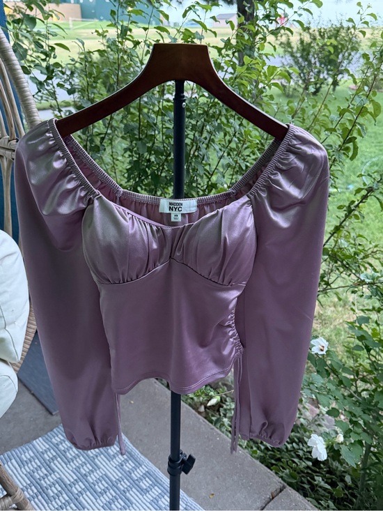 Madden Nyc Tops - Corset Emma Mauve/ Purple Satin Puff-Sleeve Blouse by Madden NYC Size XS